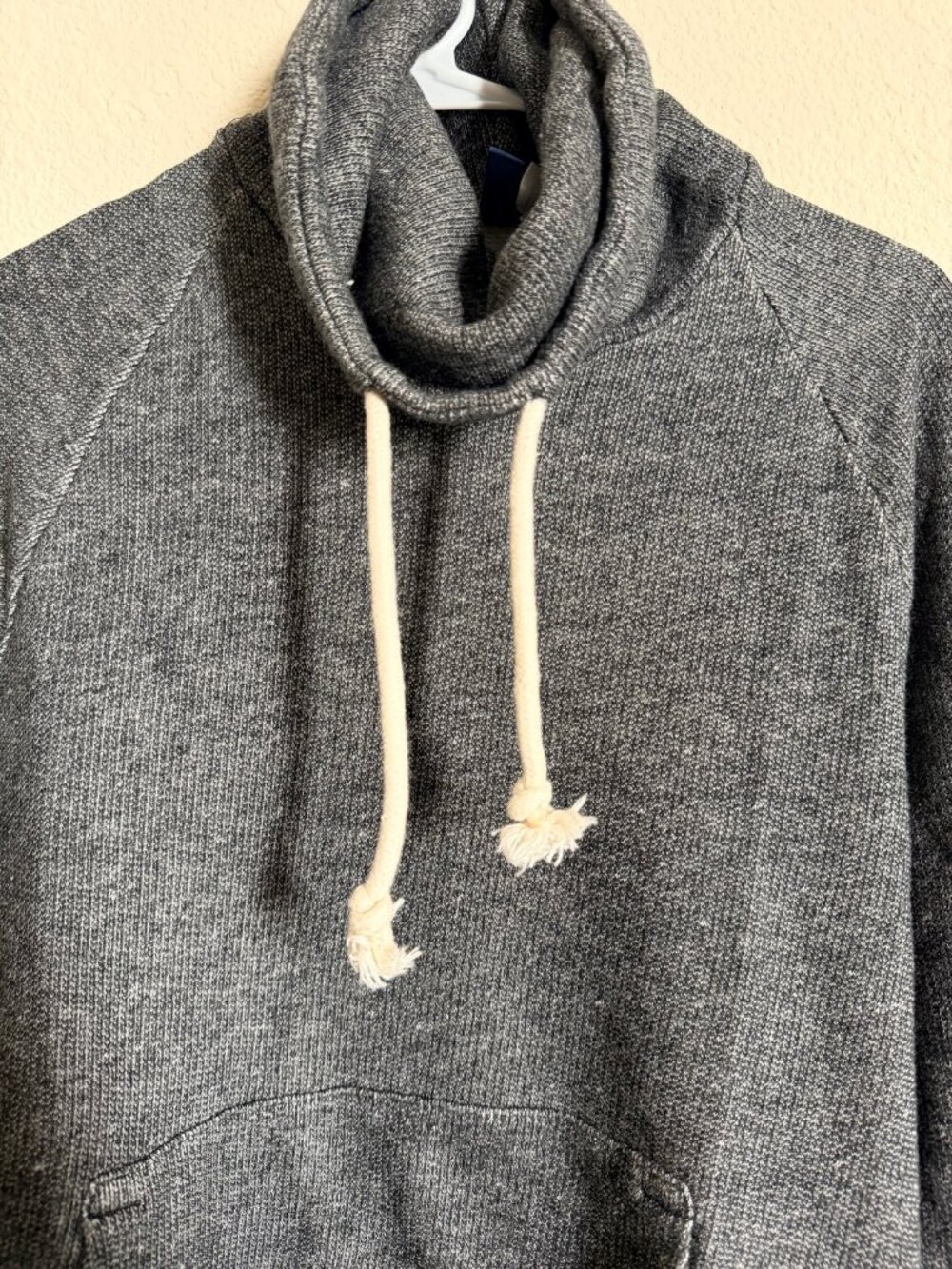 H&M Men's Dark Gray Knit Cowl Neck Hoodie Drawstring Size S
